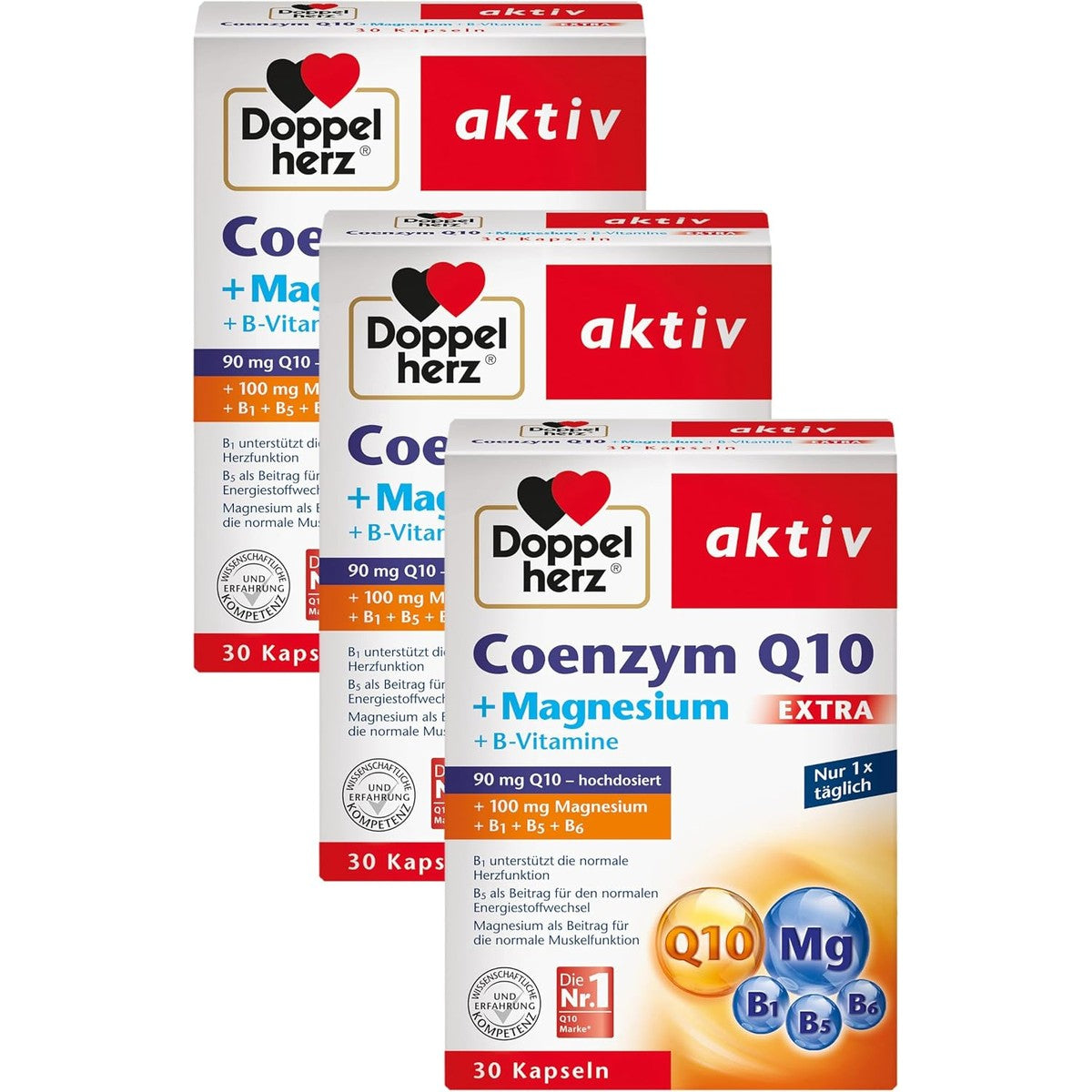 Doppelherz Co-enzym Q10 + magnesium extra – met magnesium als bijdrage aan de normale werking van de spieren en het zenuwstelsel – 30 capsules (verpakking van 3) – Doppelherz