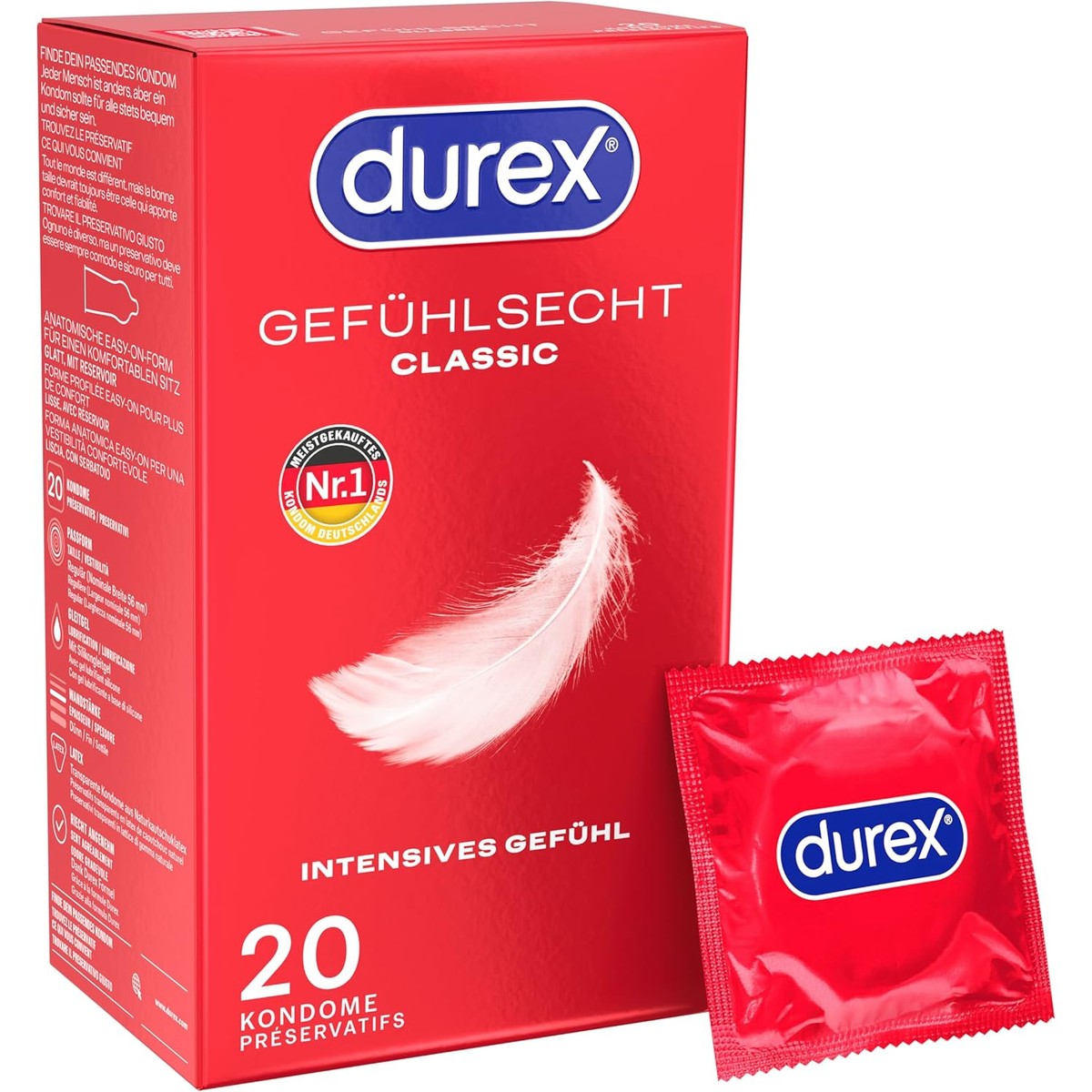 Durex Gevoelsecht Classic condooms dun, 20 stuks – Durex