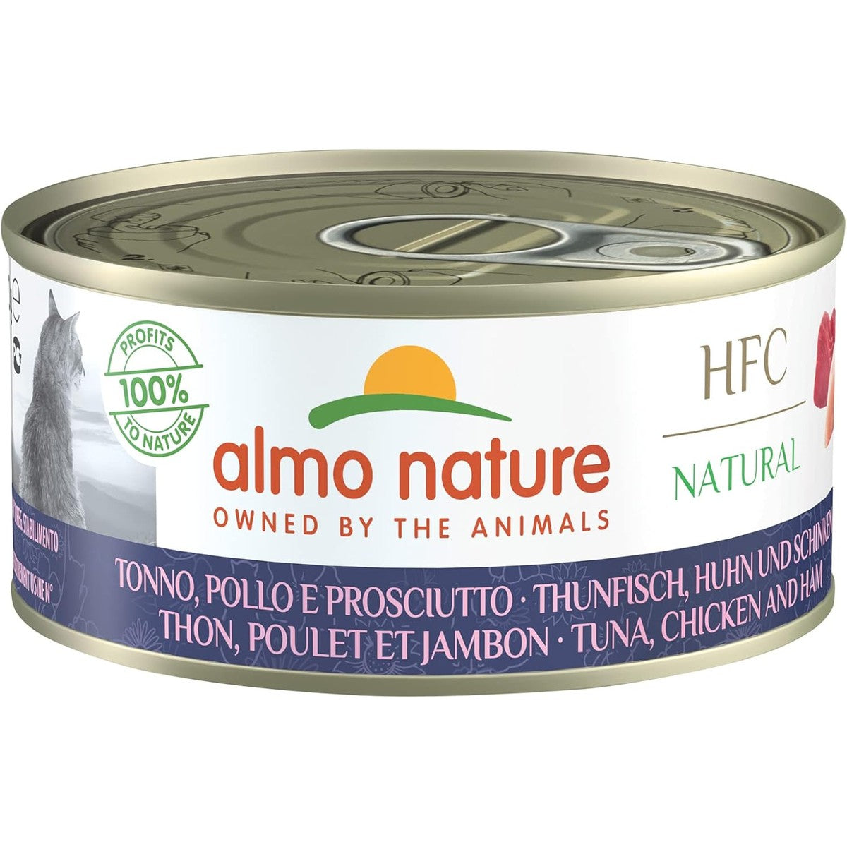 Almo Nature HFC Natural Natvoer voor volwassenen katten - tonijn, kip en ham - 150 g, verpakking van 24 stuks – almo nature