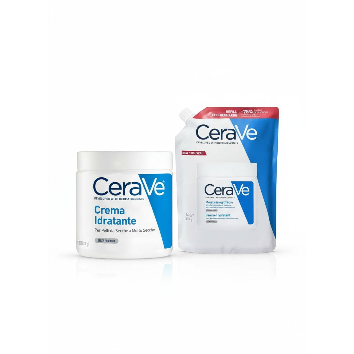 CeraVe Vochtinbrengende Crème 542 g + Navulling Vochtinbrengende Crème 454 g