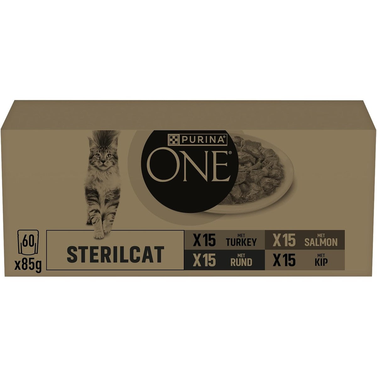 Purina One Sterilcat Sorten-Mix Katzenfutter nass mit Truthahn, Lachs, Rind und Huhn in Sauce, für sterilisierte Katzen, 60er Pack (60 x 85g) – PURINA ONE