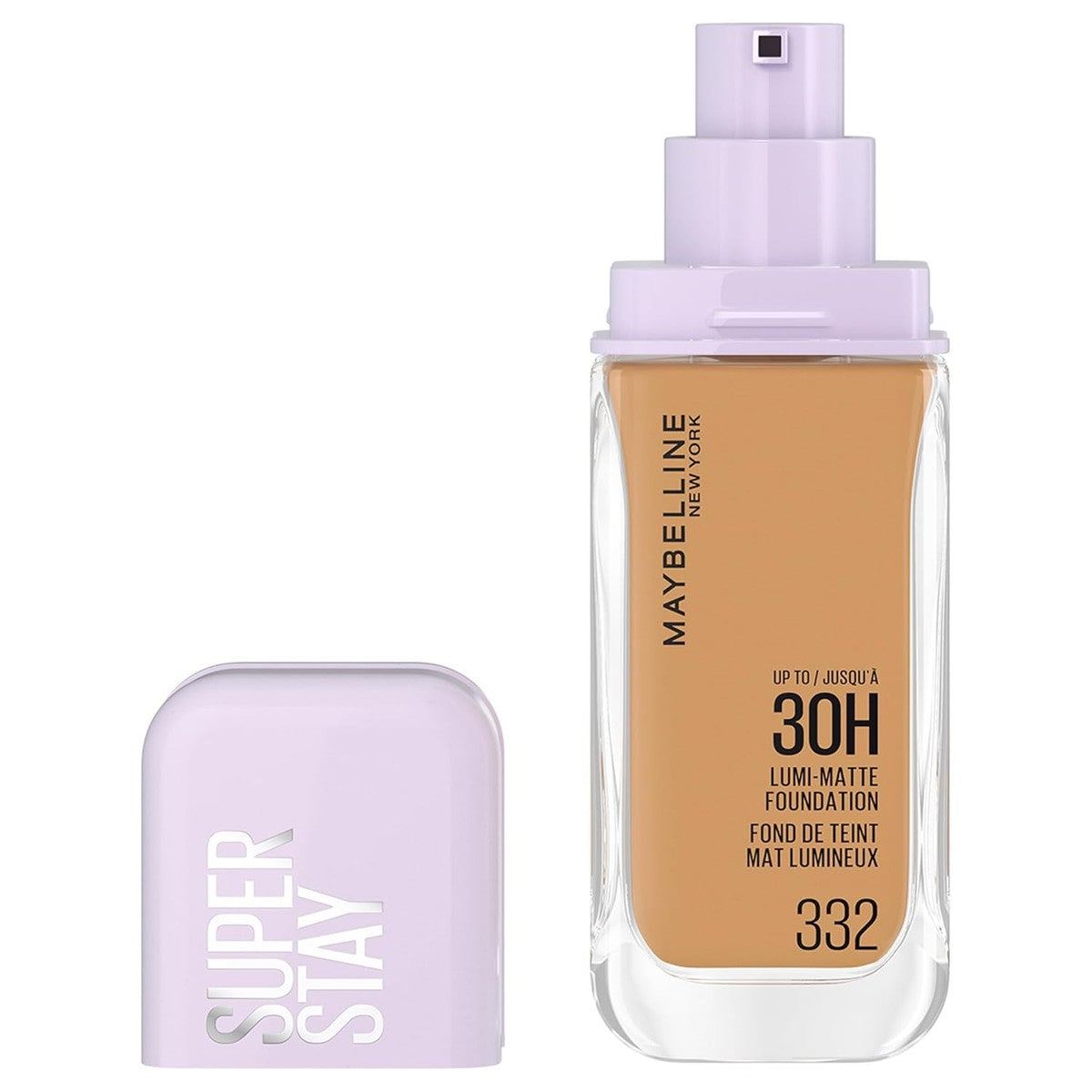 Maybelline New York Vloeibare make-up met lange grip, extreem resistent, lichtgevende matte afwerking, verrijkt met aminozuren, voor alle huidtypes, Superstay 30H Lumi-mat, kleur 332 – MAYBELLINE