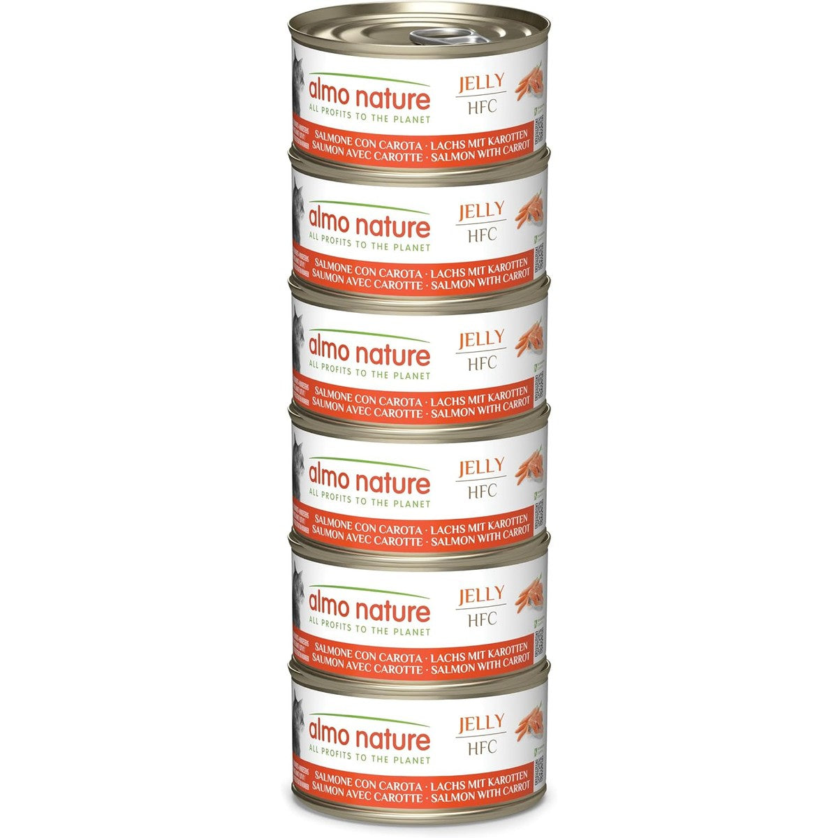 Almo Nature HFC Jelly Natvoer voor volwassen katten, zalm en wortelen, Human Grade, glutenvrij, 6 x 70 g – almo nature