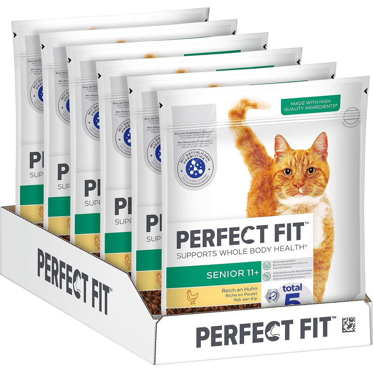 PERFECT FIT Senior 11+ droogvoer voor katten, 6 x 750 g kip (verpakking van 6) – Perfect Fit