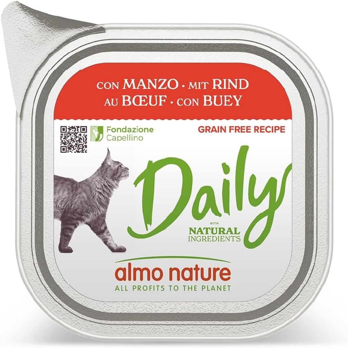 Almo Nature Daily - Natvoer voor volwassenen katten - rundvlees - 100 g, verpakking van 32 – almo nature
