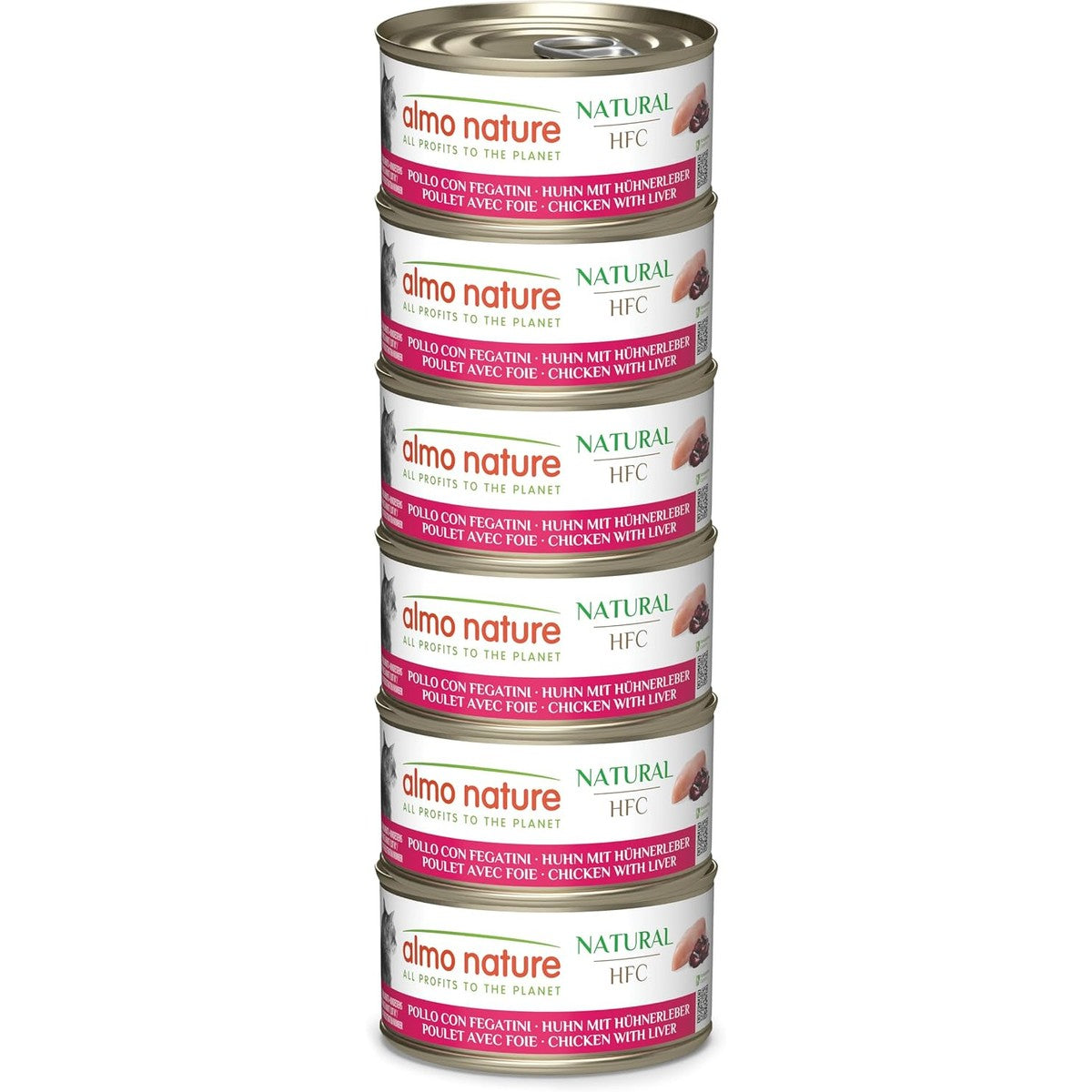 Almo Nature HFC Natural Natvoer voor volwassen katten, kip & lever, Human Grade, glutenvrij, 6 x 70 g – almo nature