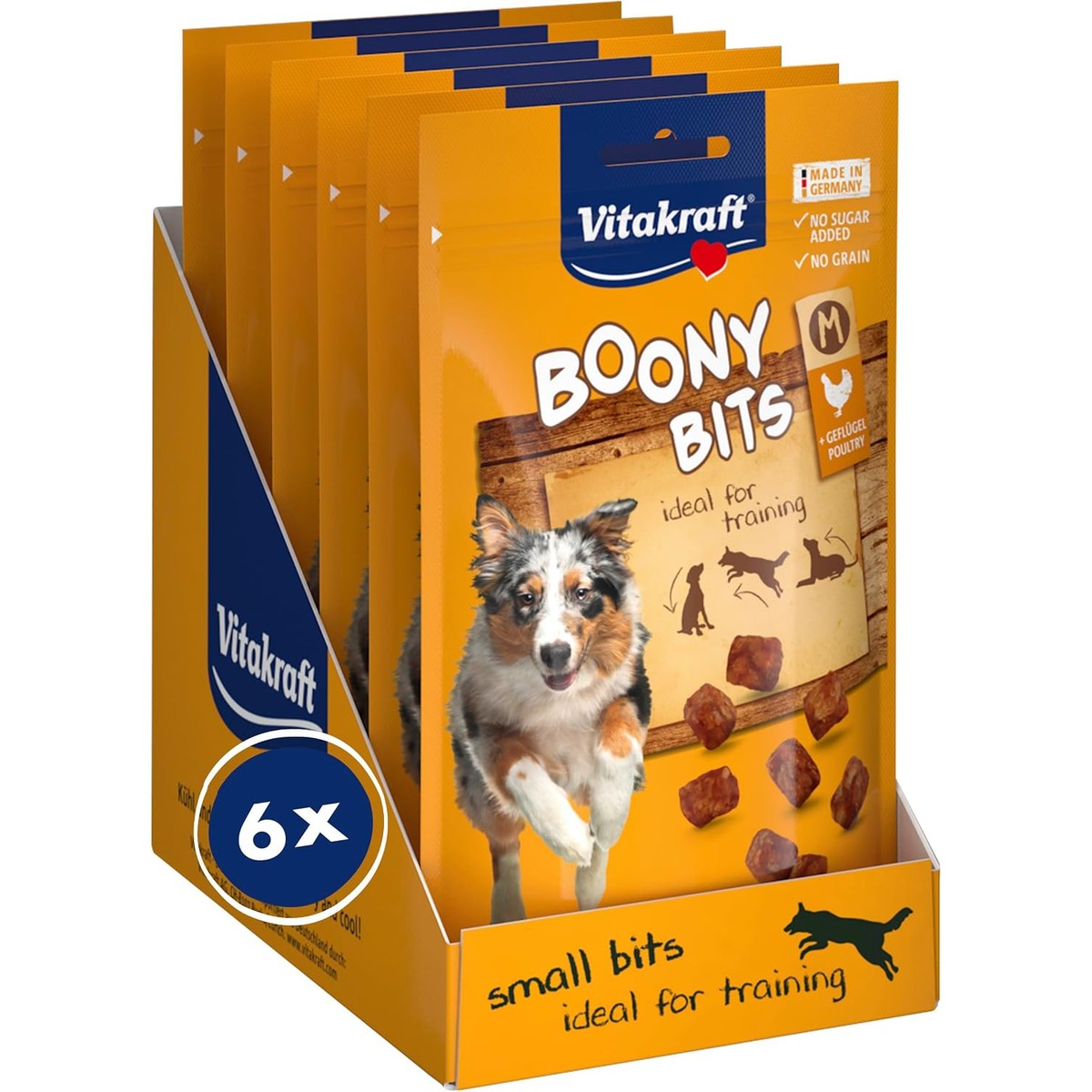 Vitakraft Boony Bits M, hondensnack, hondensnack met gevogelte, hondentrainingstraktaties, zonder toevoeging van suiker (6 x 120 g) – Vitakraft