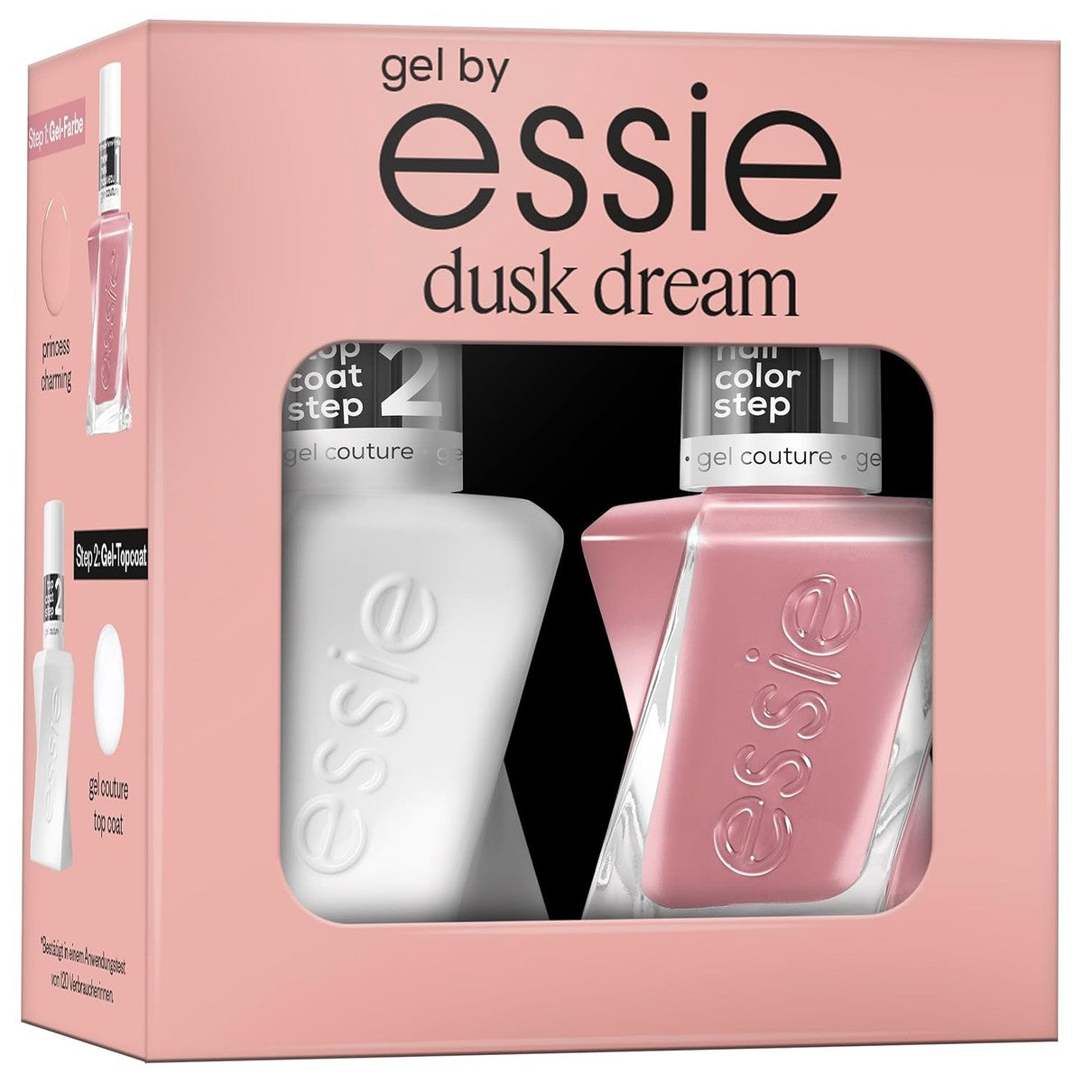 Gel by essie Dusk Dream, set met roze gellak prinses charming en gel couture top coat voor maximaal 15 dagen grip – essie