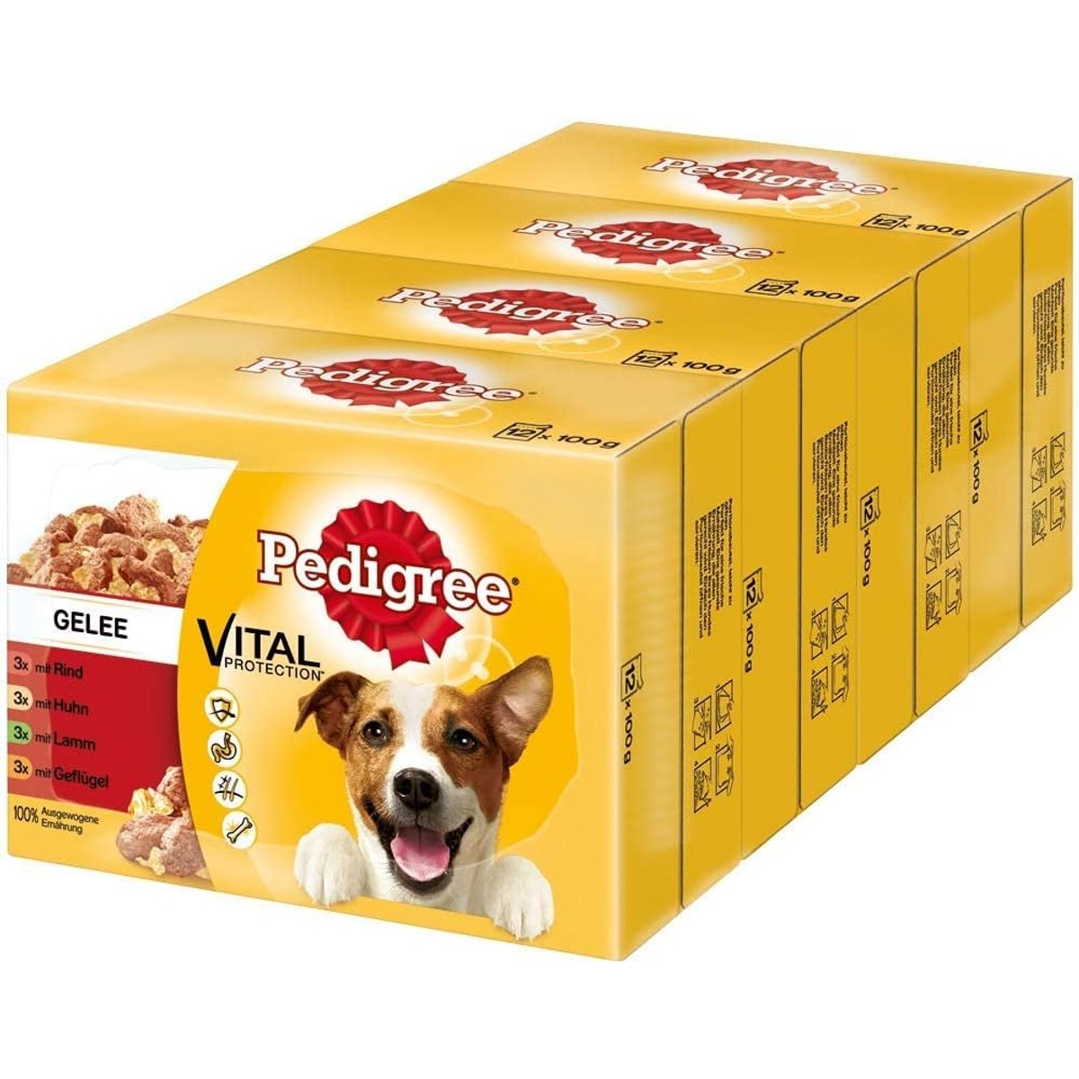 Pedigree Mars Portiezak Multipack Favourite 4 soorten in gelei met kip, rund+lever, gevogelte, lams+lever 4 x 12 x 100 g – Pedigree