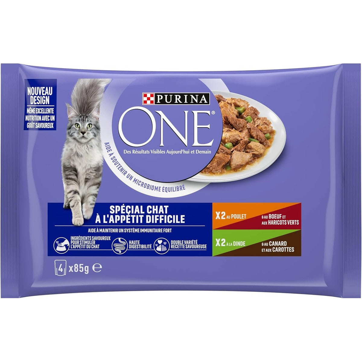 Purina One - Speciaal voer in saus rund/kip/eend en kalkoen voor katten met eetlust, 340 g – PURINA ONE