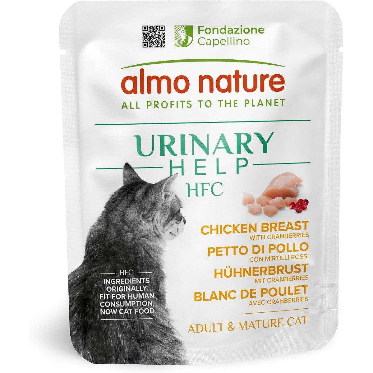 Almo Nature HFC Urinary Help Natvoer voor katten, ondersteuning voor de urinewegen, kippenborst en veenbessen, Human Grade, monoproteïne, glutenvrij, 24 x 50 g – almo nature