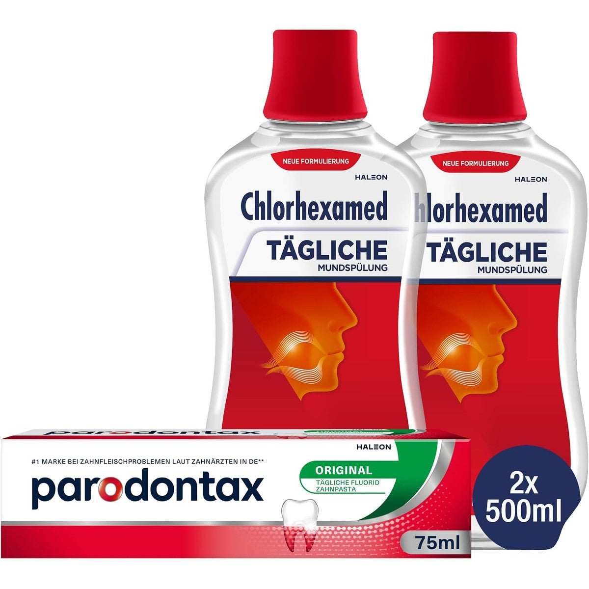 Chlorhexamed Mondspoeling 2 x 500 ml + Parodontax 75 ml – Chlorhexamed