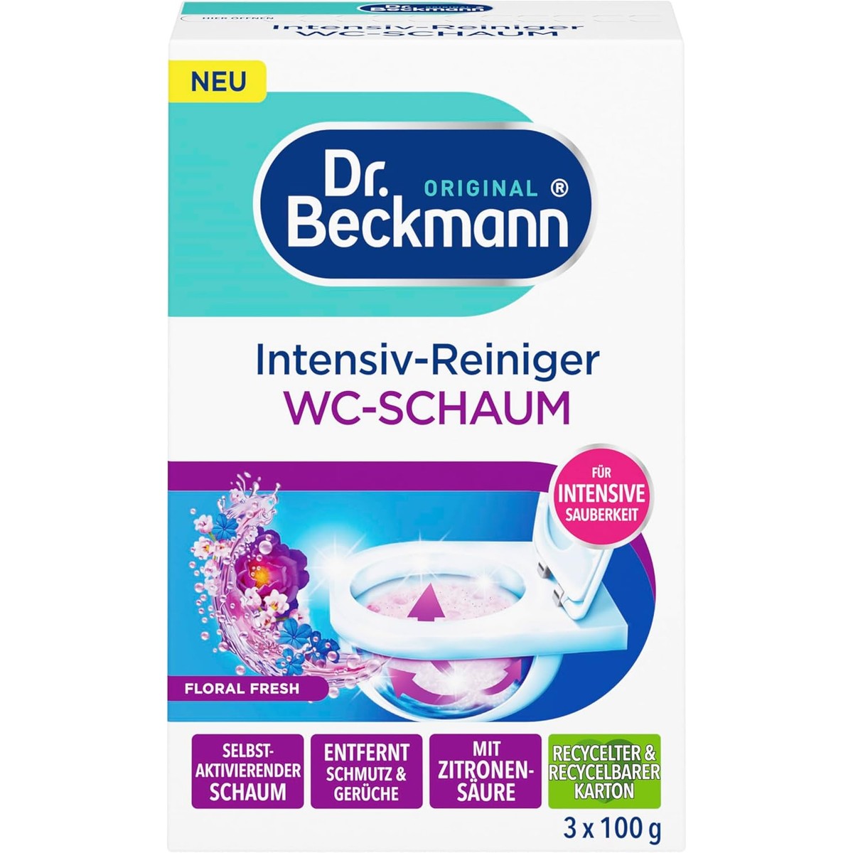 Dr. Beckmann Intensiv WC-schuimreiniger Floral Fresh 3 x 100 g – Dr. Beckmann