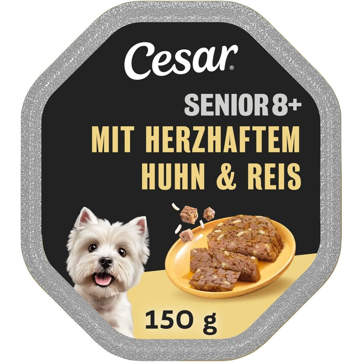 Cesar Senior 8+ schaal, 14 x 150 g, met kip en rijststukjes in gelei, verpakking van 14 stuks – Mars