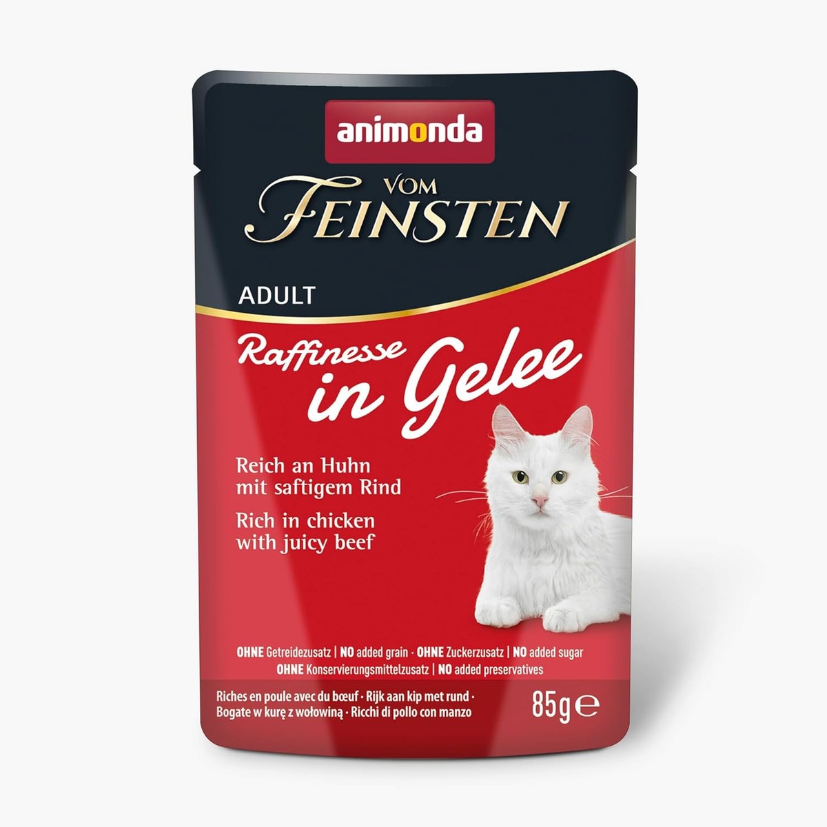 animonda Vom Feinsten Adult raffinesse kattenvoer in gelei met kip en rundvlees (24 x 85 g), nat voer met taurine en vitamine D3, zonder toevoeging van soja, suiker en conserveringsmiddelen – animonda Vom Feinsten