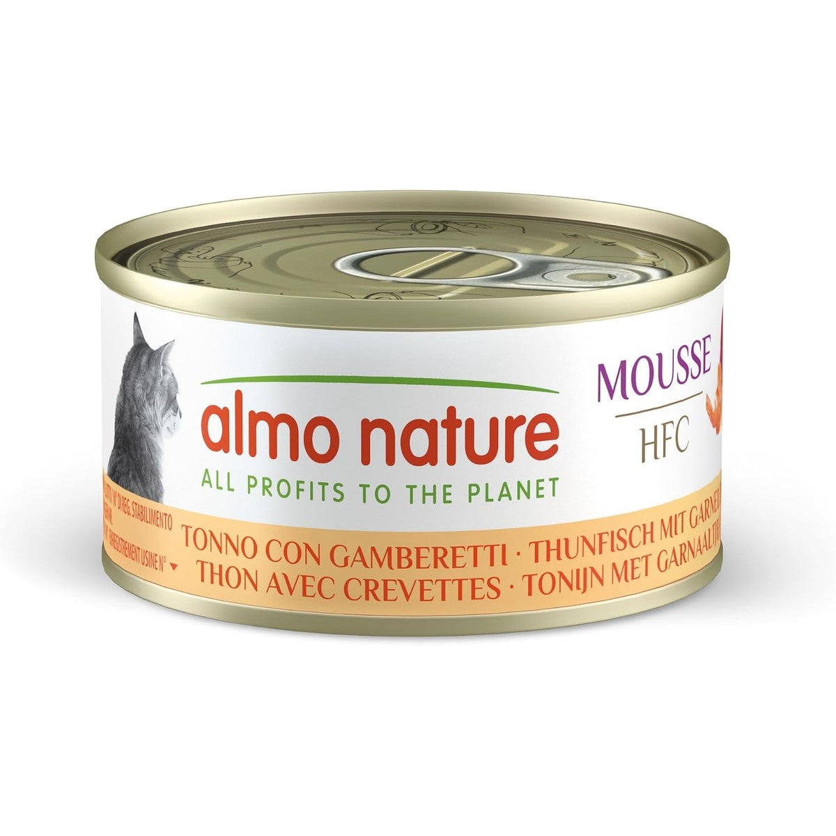 Almo Nature HFC Mousse Natvoer voor katten, tonijn met garnalen, verpakking van 1,68 kg (24 x 70 g) – almo nature