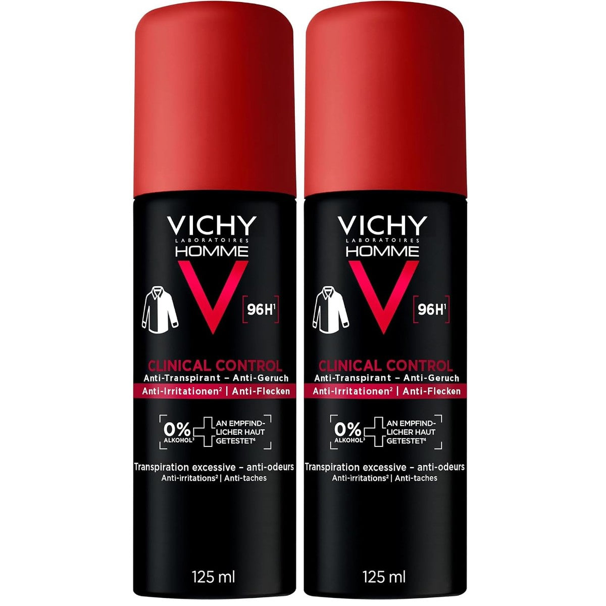 Vichy Homme Dermo-Tolerance Clinical Control Deo Spray 96h, 2 x 125 ml