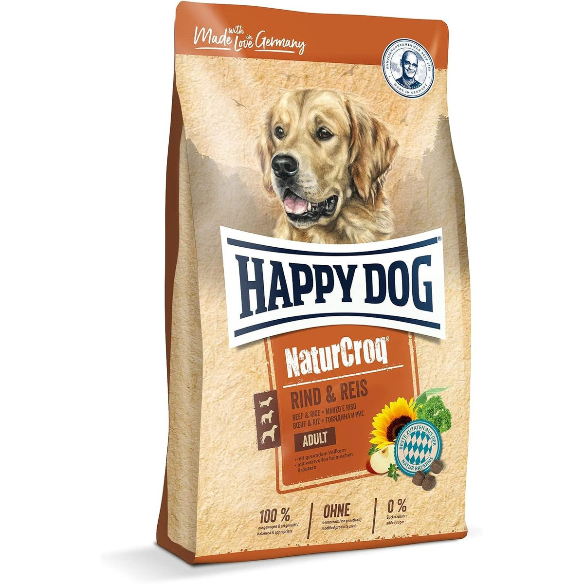 Happy Dog 60517 - NaturCroq rund & Rijst - droogvoer met inheemse kruiden voor volwassen honden - 15 kg inhoud – Happy Dog