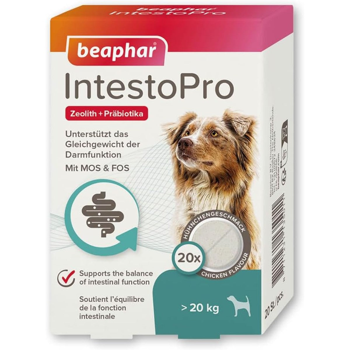 BEAPHAR - IntestoPro Tabs Voor Grote Honden - Met Zeoliet - Met MOS & FOS - Ondersteunt Darmevenwicht - 20 stuks – beaphar