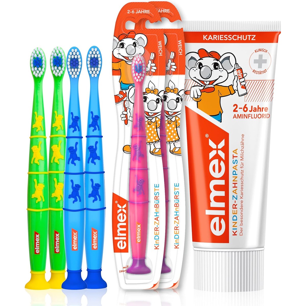 Elmex Kinderset tandpasta 50 ml en 6 tandenborstels – Elmex