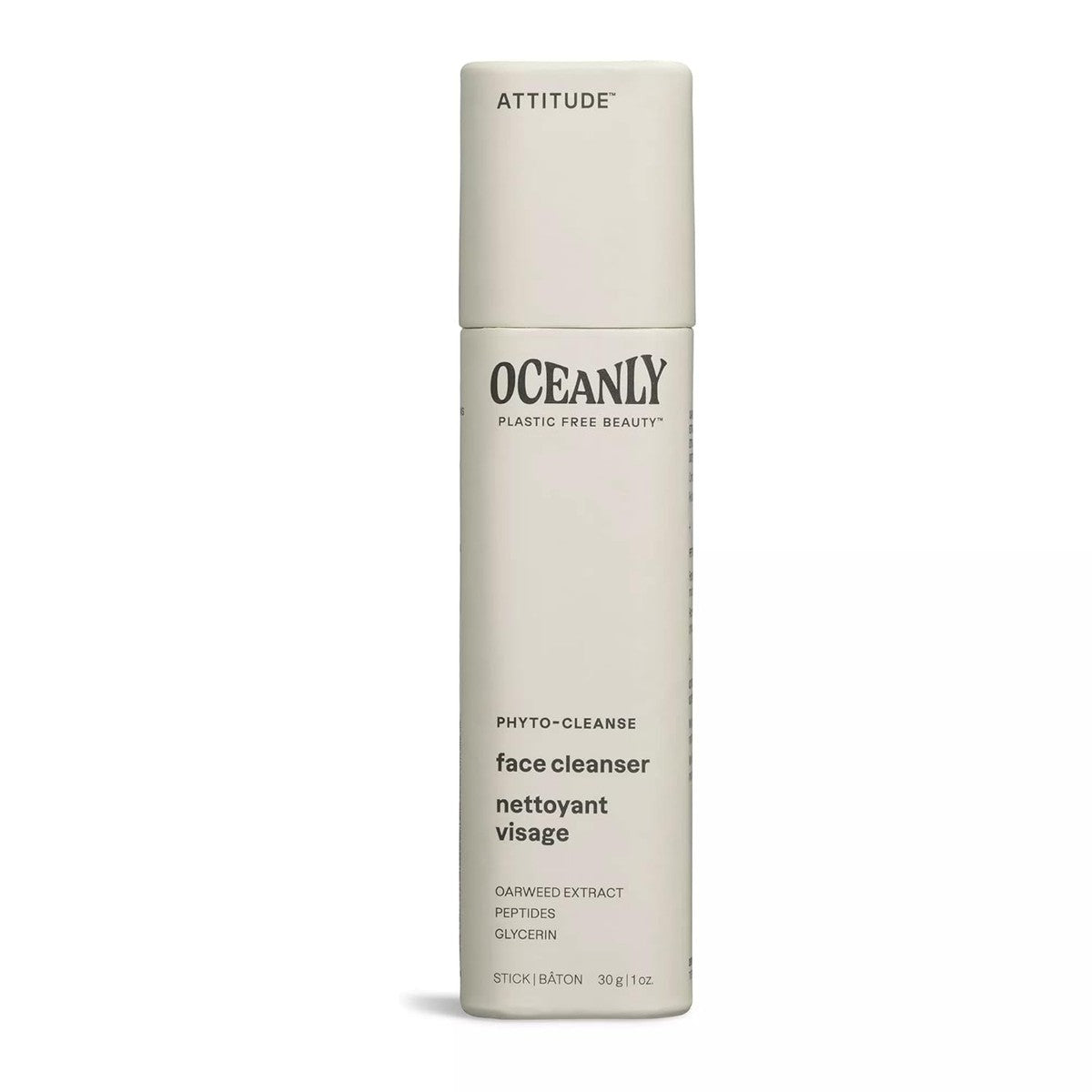 ATTITUDE Oceanly Face Cleanser Stick, EEG-getest, plasticvrij, plantaardige en minerale ingrediënten, veganistische schoonheidsproducten, PHYTO CLEANSE, ongeparfumeerd, 30 gram – ATTITUDE