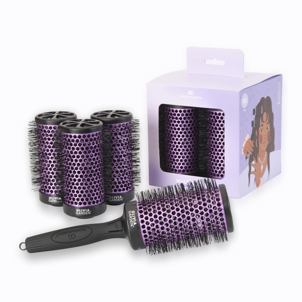 Olivia Garden Multibrush Curlers Kit - 4 opzetstukken en 1 afneembare handgreep - maat 55 - perfect voor krullen en volume
