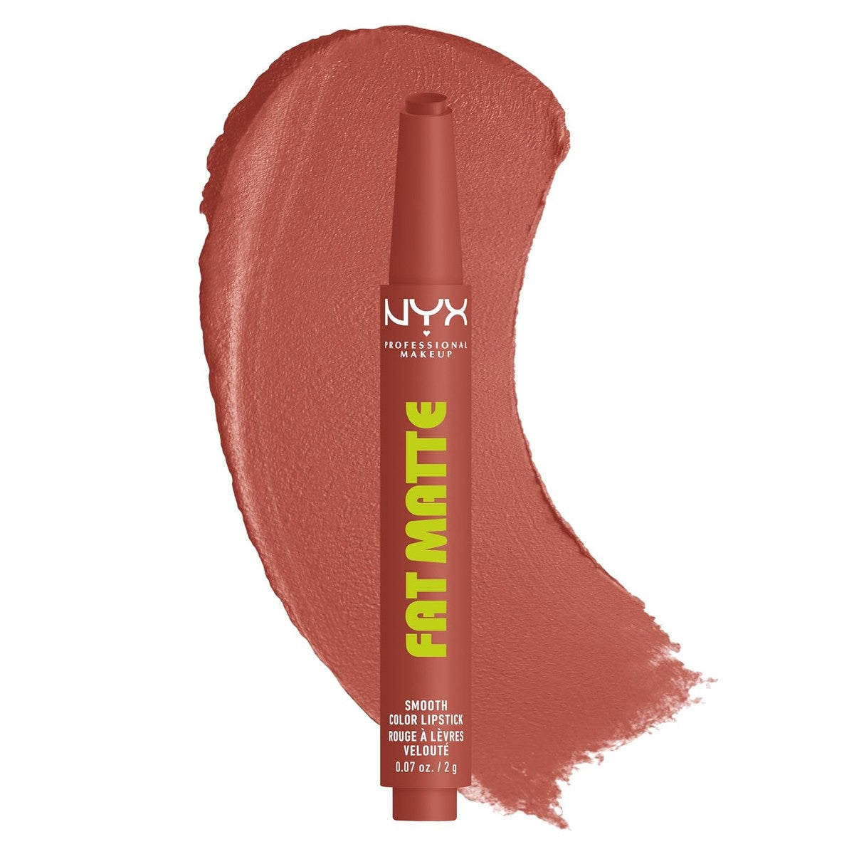 NYX Professional Makeup, Fat Matte Smooth Color Lipstick, zachte matte afwerking met romige textuur, intense kleur met elke klik, lichte veganistische formule, kleur: Rose Robe – NYX PROFESSIONAL MAKEUP