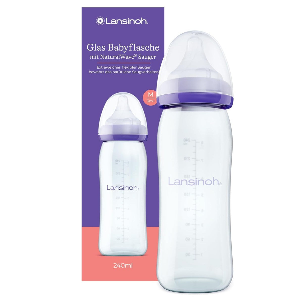 Lansinoh drinkfles met brede hals en NaturalWave-speen. glas. – Lansinoh