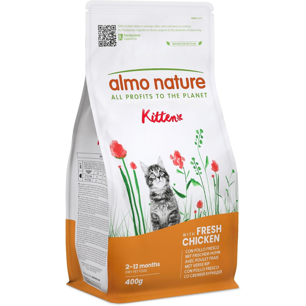 Almo Nature Kitten Droogvoer voor kittens met verse kip, voor een evenwichtige groei van 2 tot 12 maanden, geschikt voor dracht en borstvoeding, zak van 400 g – almo nature