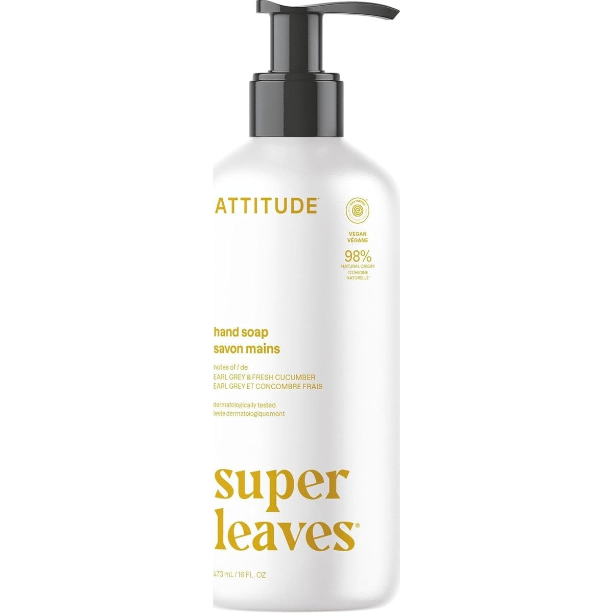 ATTITUDE Vloeibare handzeep, EEG-gecertificeerd, plantaardige en mineraalbasis, veganistische persoonlijke verzorgingsproducten, citroenbladeren, 473 ml – ATTITUDE