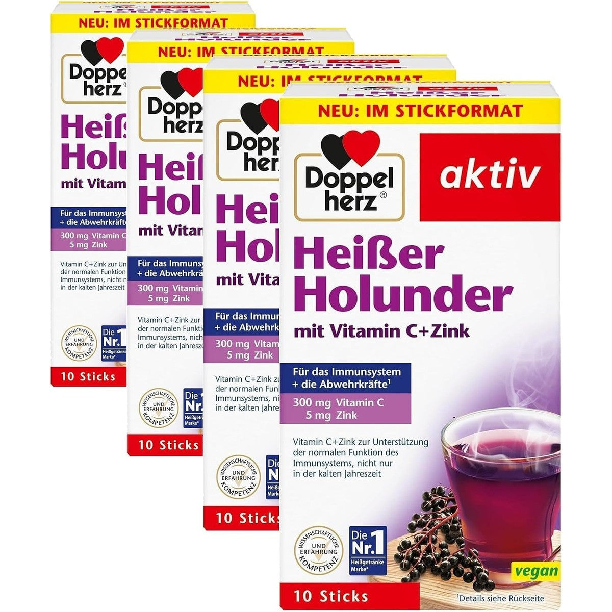 Doppelherz Warme vlierbes, met vitamine C en zink ter ondersteuning van de normale werking van het immuunsysteem, warm en koud genieten, 10 sticks (verpakking van 4) – Doppelherz