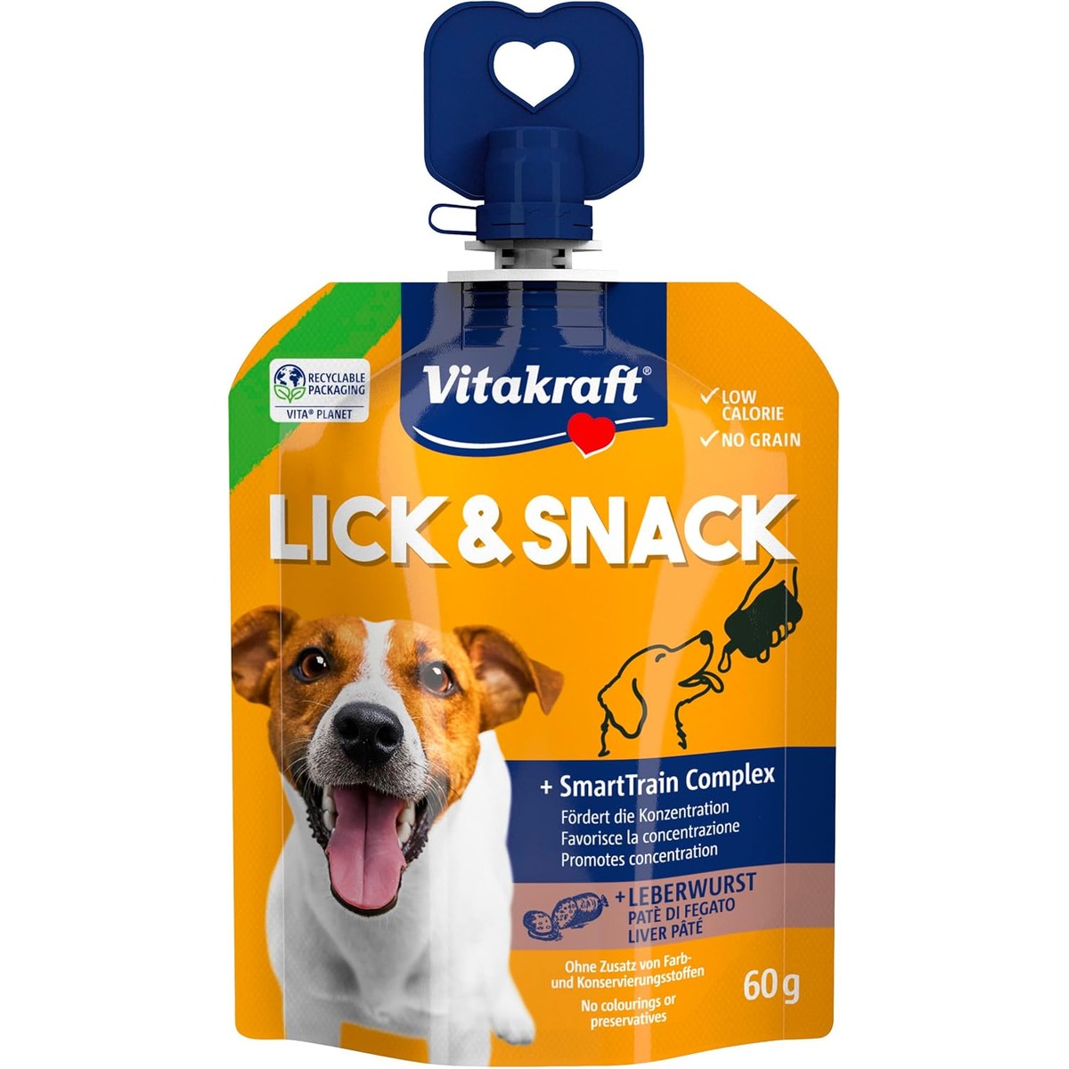 Vitakraft Lick & Snack, zachte trainingscrème in knijpvorm, met leverworst, hersluitbaar, zonder toegevoegde suiker (1 x 60 g) – Vitakraft