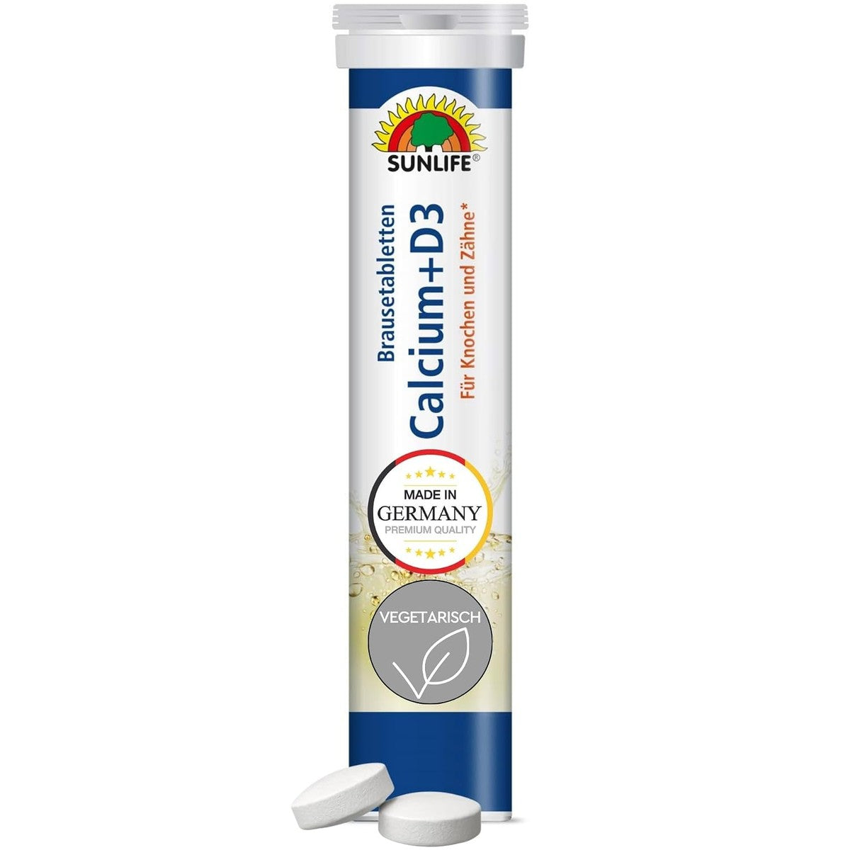 SUNLIFE Calcium+D3 bruistabletten: voor botten en tanden, 20 tabletten met calcium en vitamine D3, citroensmaak, 80 g, 1 x 20 stuks – Sunlife