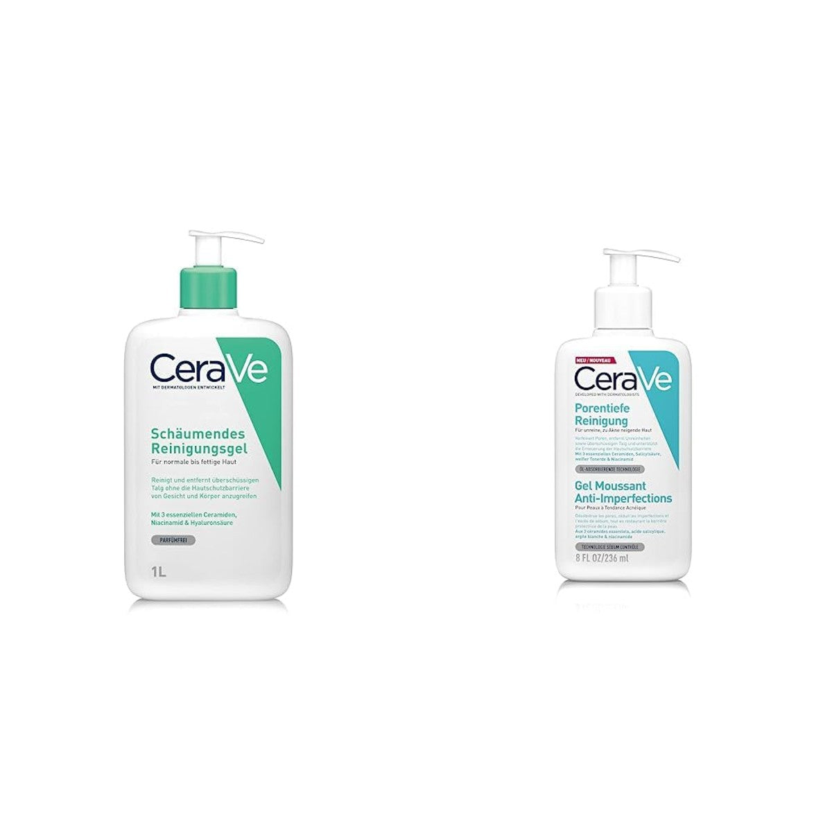 CeraVe Schuimende Reinigingsgel 1 l & Poriëndiepe Reiniging voor het Gezicht 236 ml