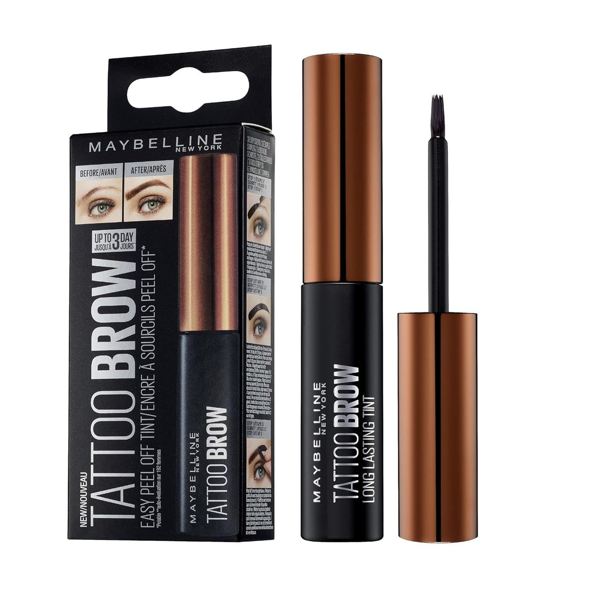 Maybelline Tattoo Brow Wenkbrauwverf, trendy wenkbrauwverf met tot 3 dagen grip, speciale peel-off-formule voor eenvoudig gebruik – MAYBELLINE