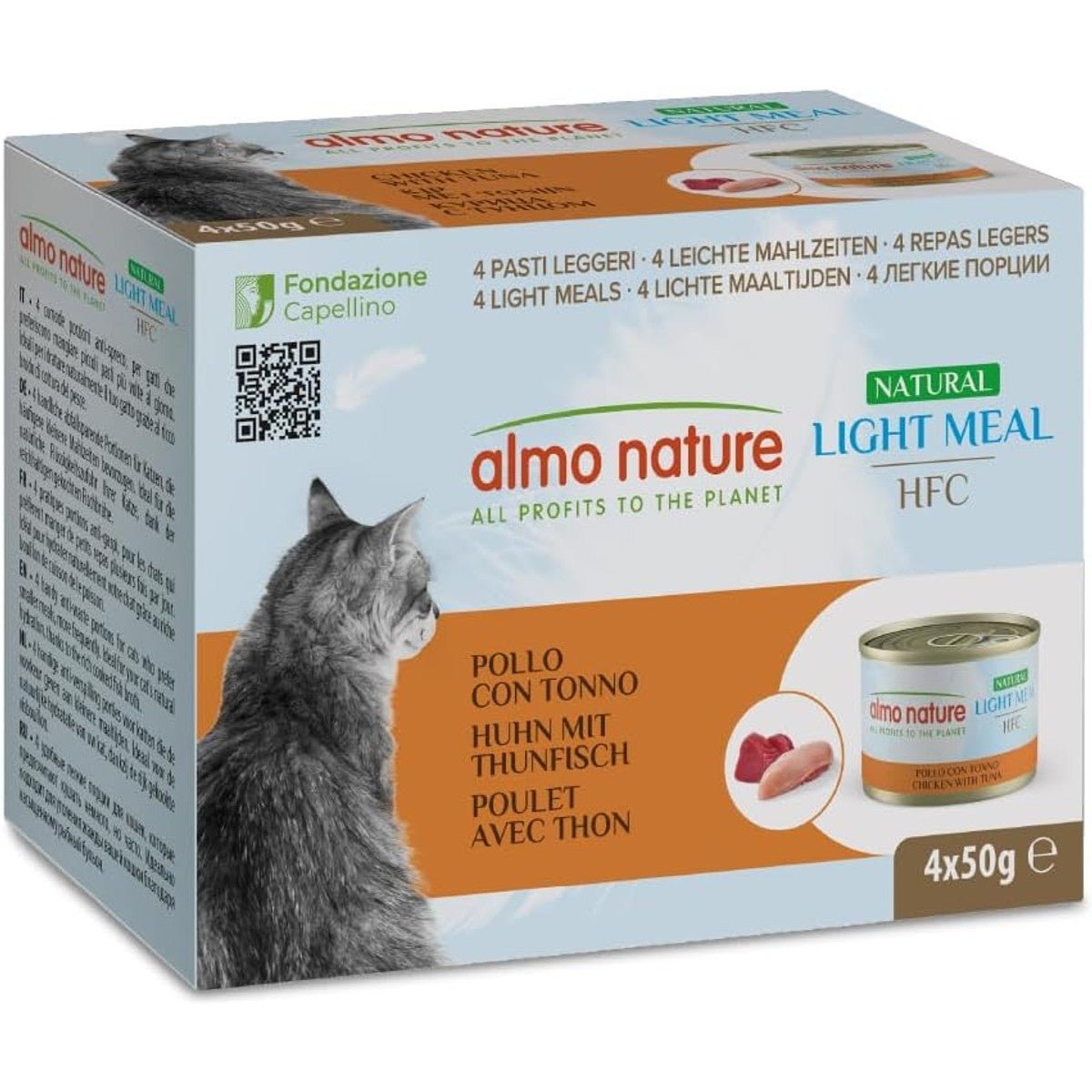 Almo Nature HFC Natural Light Meal Natvoer voor katten, kip met tonijn, humaan kwaliteit, glutenvrij, 50 g (verpakking van 4 stuks) – almo nature