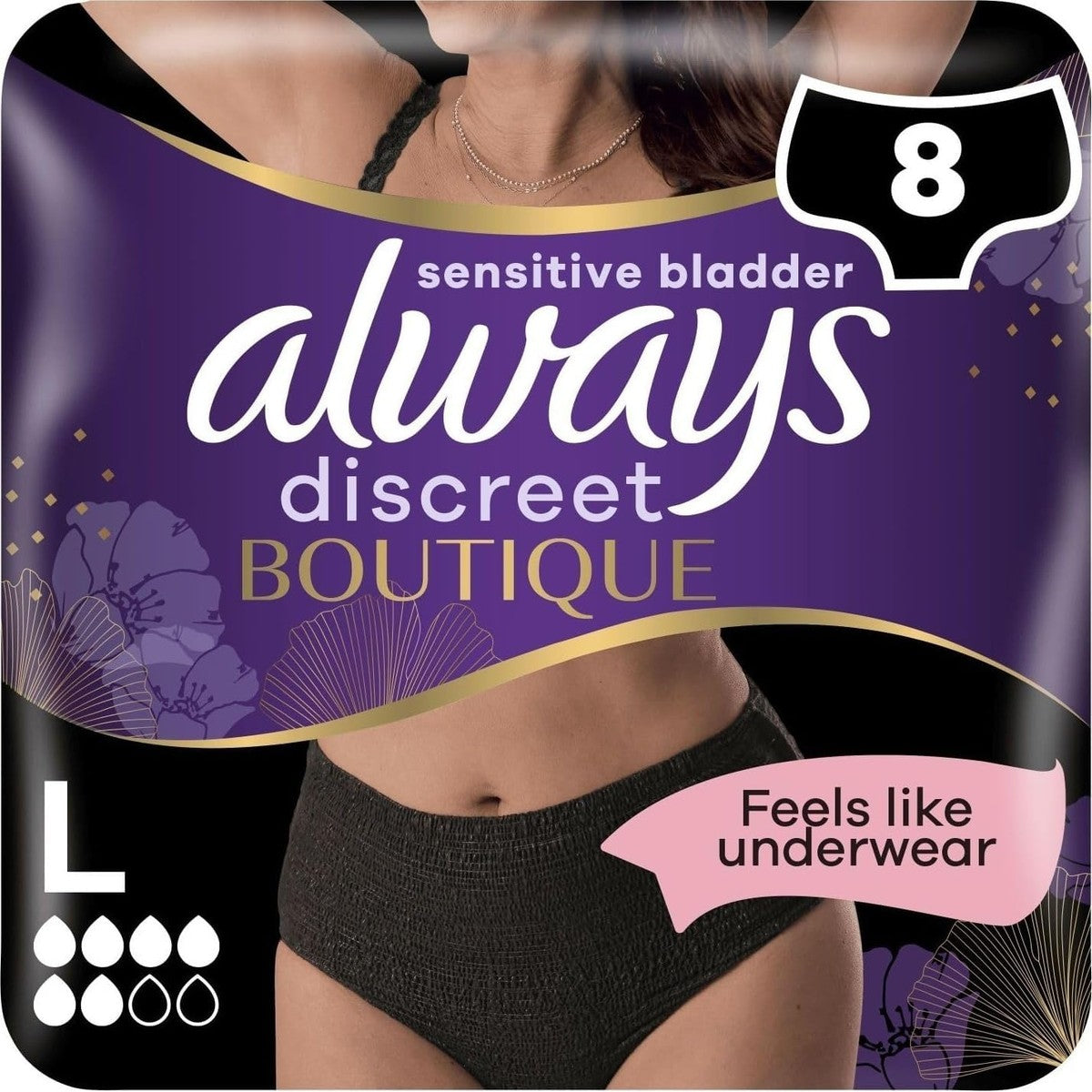 Always Discreet Boutique incontinentie slipjes zwart L 8 stuks – Always Discreet