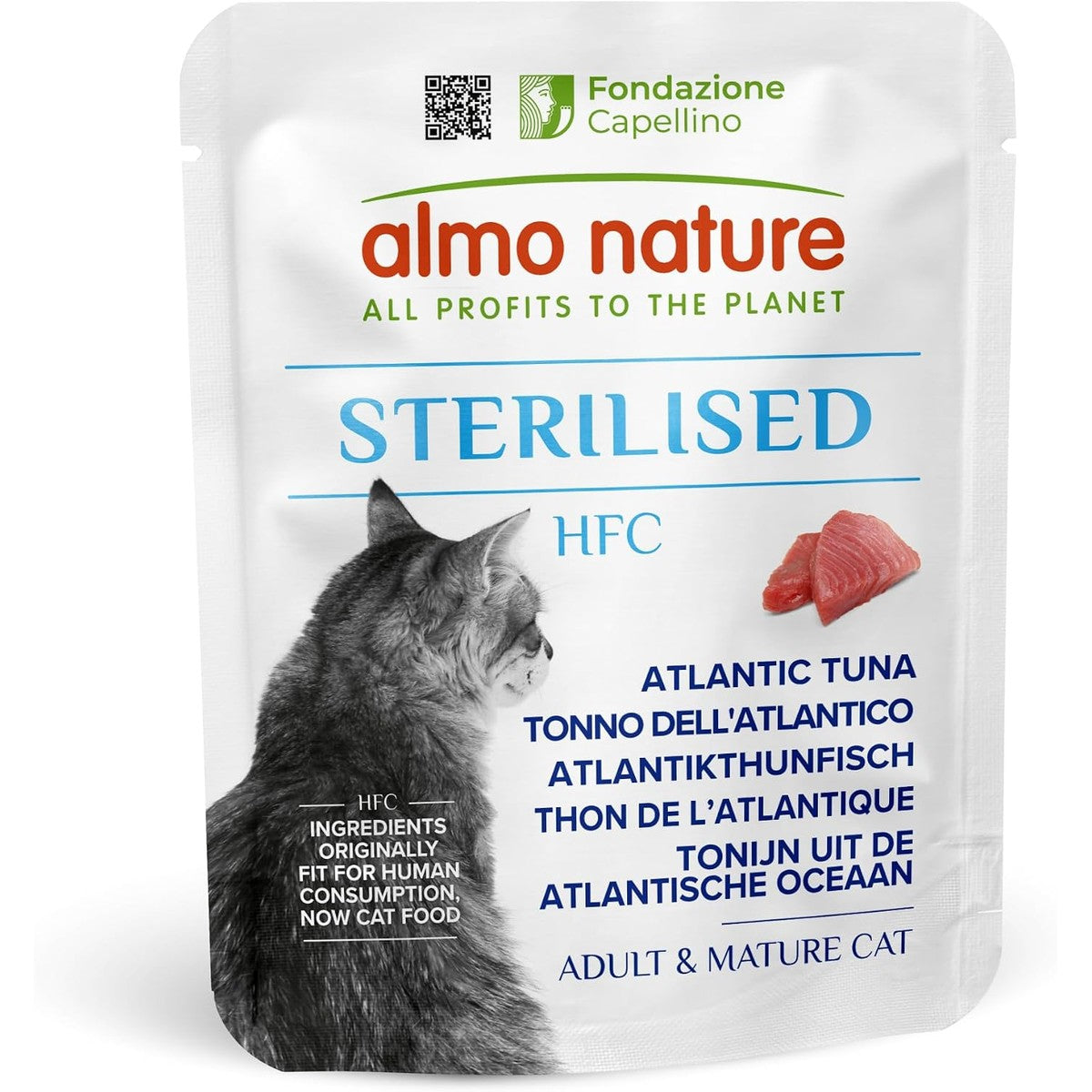 Almo Nature HFC Functional Sterilised Natvoer voor volwassen katten, Atlantische tonijn, 24 zakjes van 50 g – almo nature