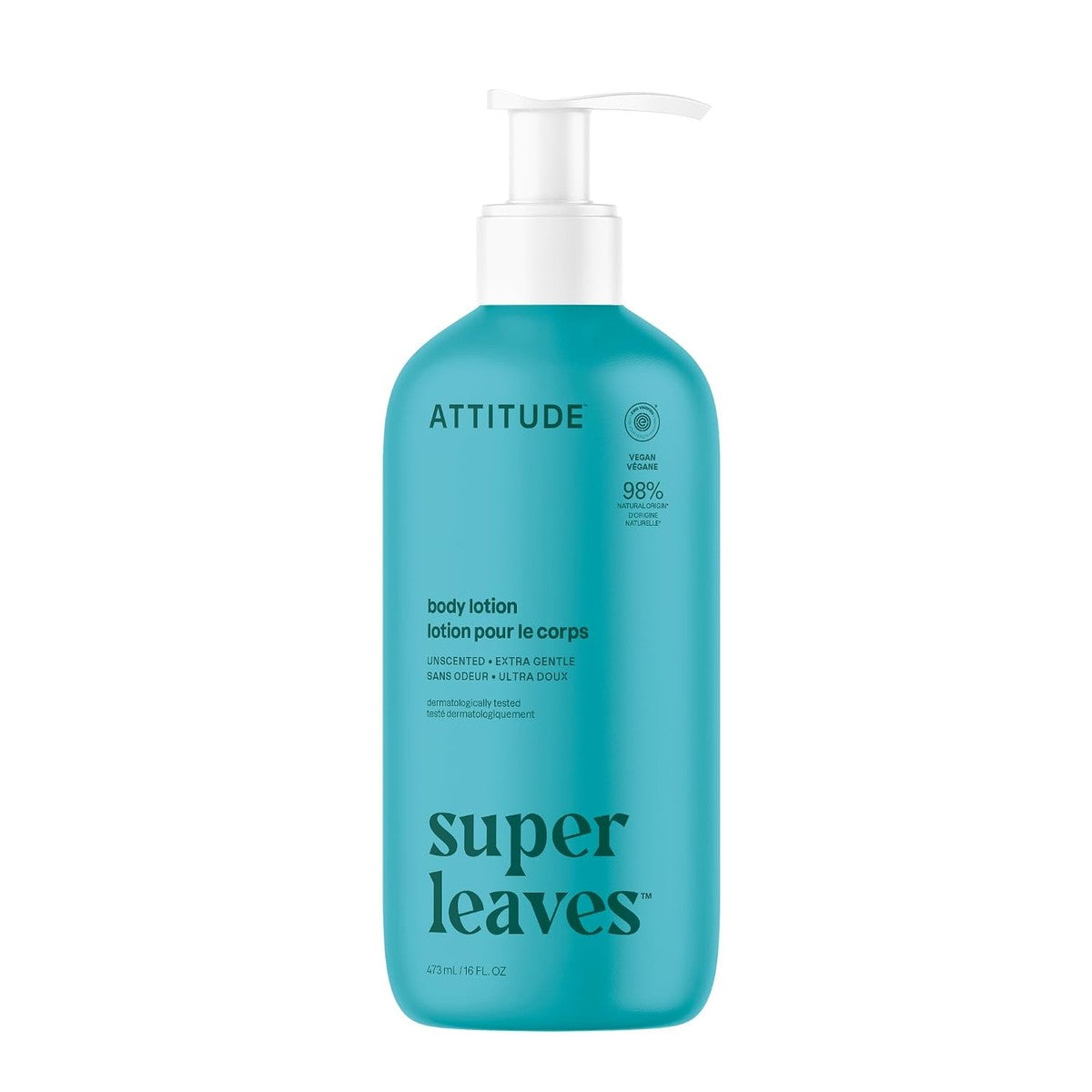 ATTITUDE Body Lotion, EWG gecertificeerde moisturizer, veganistische huidverzorgingsproducten, niet-vervaagd, hydraterend voor de droge huid, dierproefvrij, extra zacht, ongeparfumeerd, 473 ml – ATTITUDE