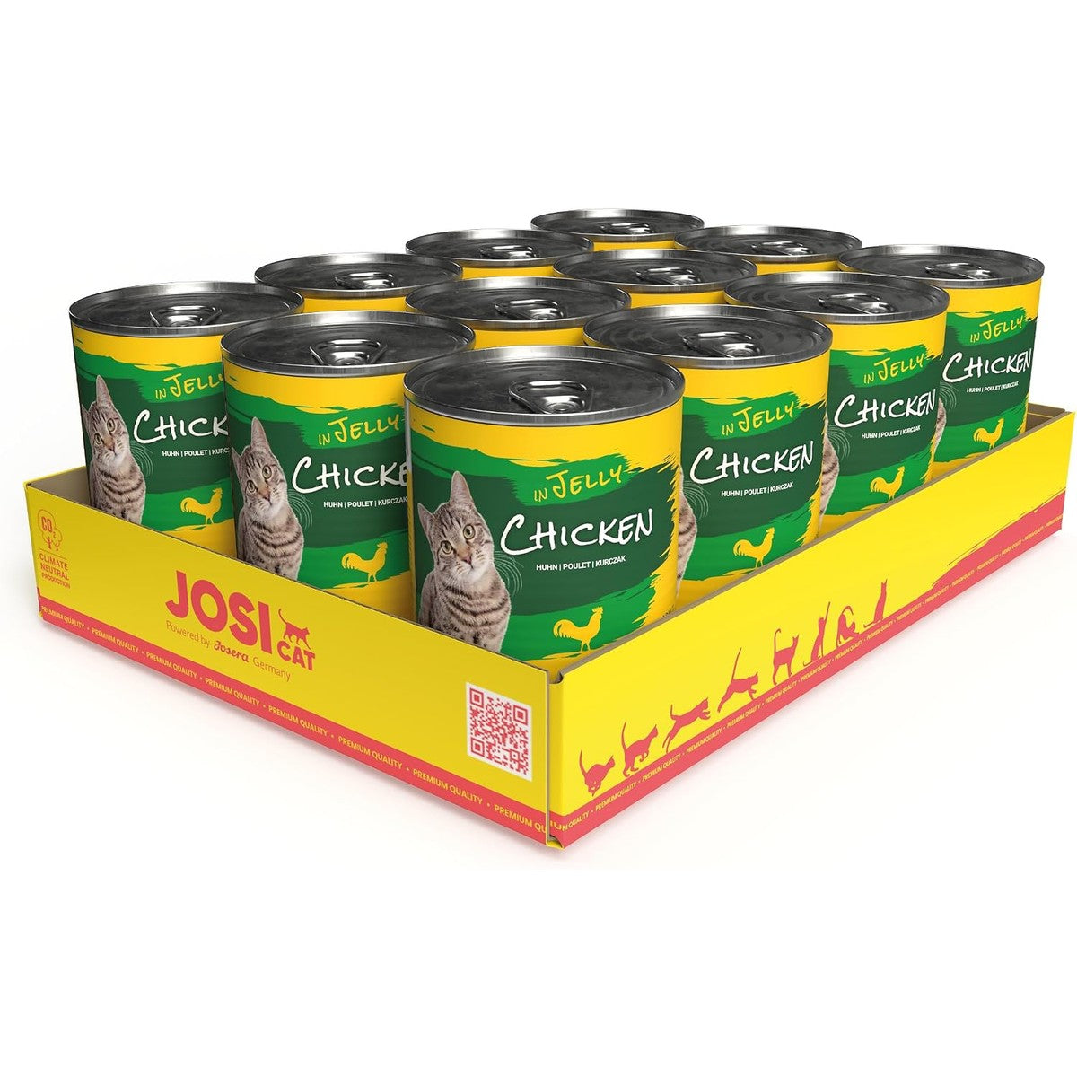 JosiCat Chicken in Jelly | 12 x 400 g | Adult | Kattenvoer nat met kip | JOSERA Premium natvoer voor volwassen katten, kip in gelei, vitamine D3 & E, graanvrij, Duitse kwaliteit – JosiCat