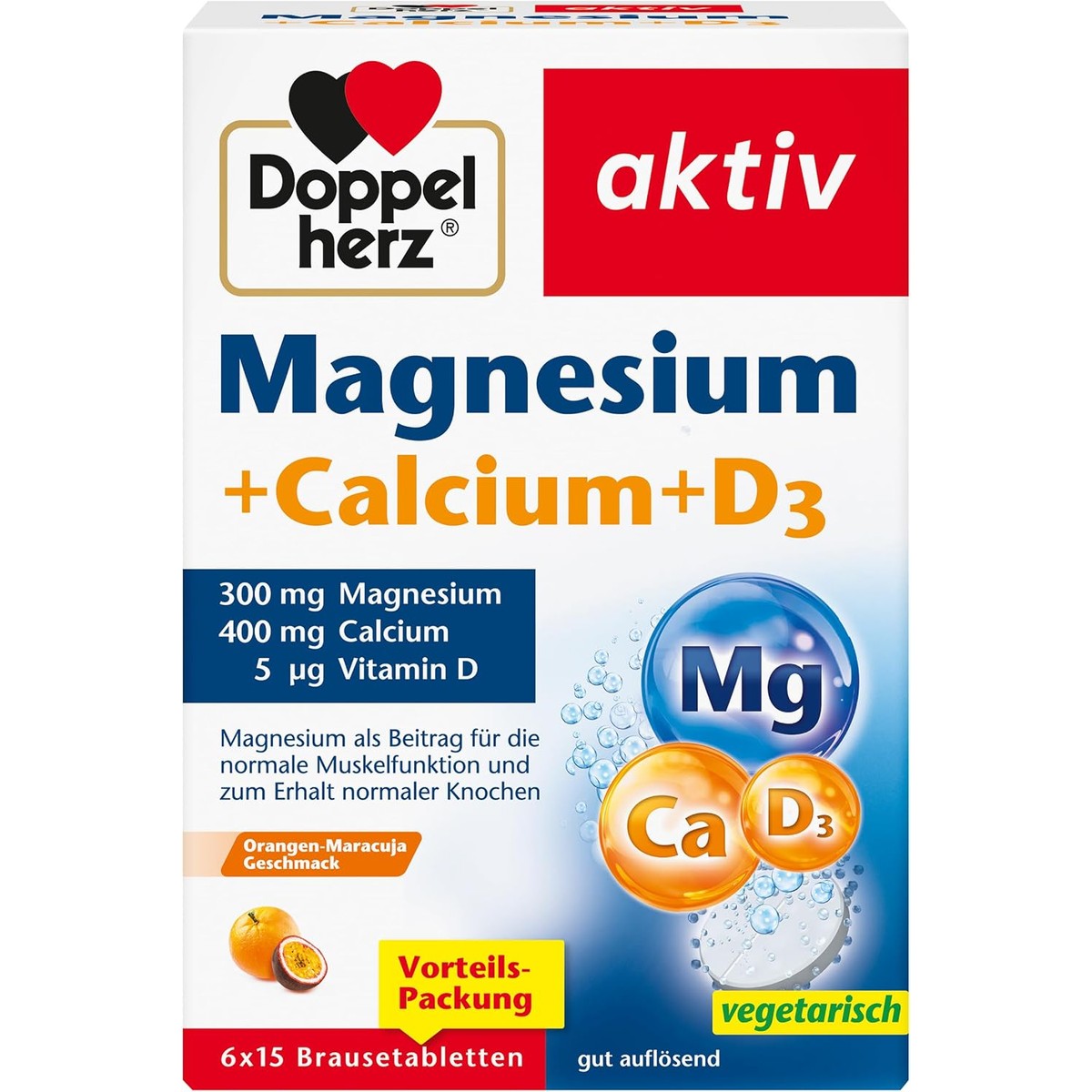 Doppelherz Magnesium + calcium + D3 - met sinaasappel-maracuja-smaak – Doppelherz