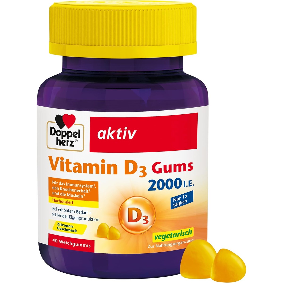 Doppelherz Vitamine D3 2000 IE Gums - met citroensmaak – Doppelherz