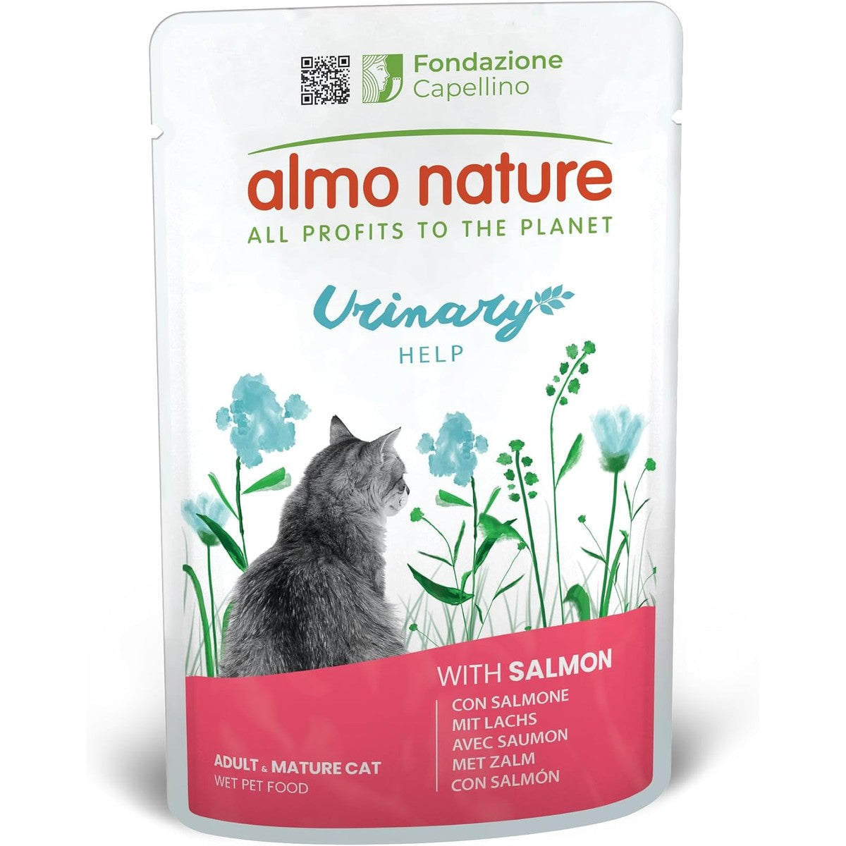 almo nature Functionele urinaire hulp, nat voer voor volwassen katten met zalm, ondersteuning voor de gezondheid van de urinewegen, 30 zakjes à 70 g – almo nature