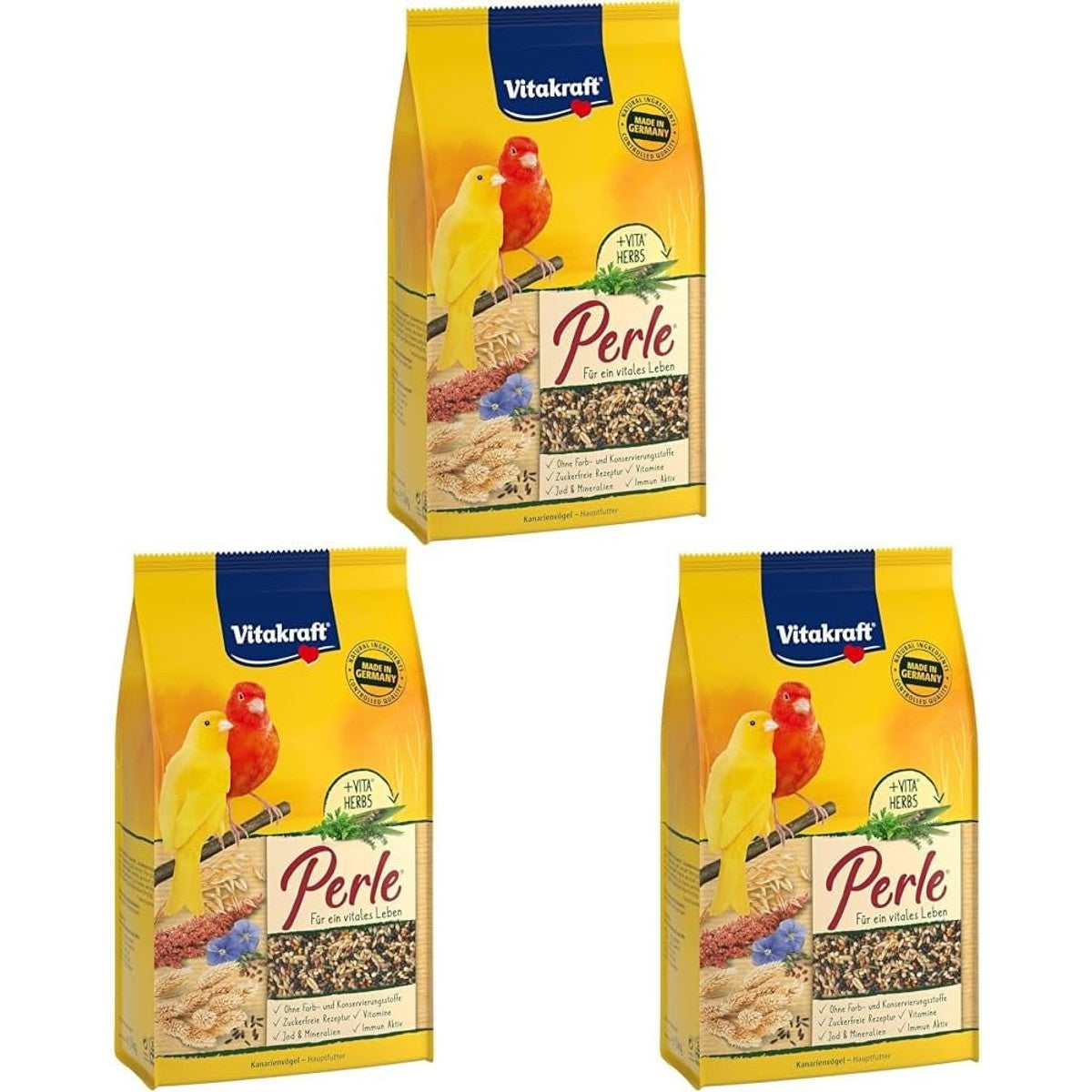 Vitakraft Kanaries Parel, voer voor kanaries, vitaminen en mineralen, met granen en lijnzaad, zonder toegevoegde suiker (1 x 1 kg) (verpakking van 3) – Vitakraft