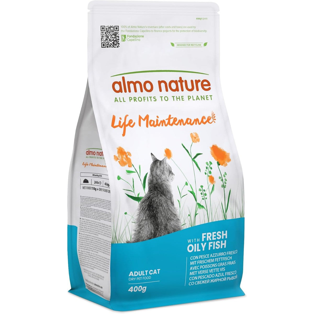 Almo Nature Life Maintenance Droogvoer voor volwassen katten met verse blauwe vis als eerste ingrediënt, 400 g zak – almo nature