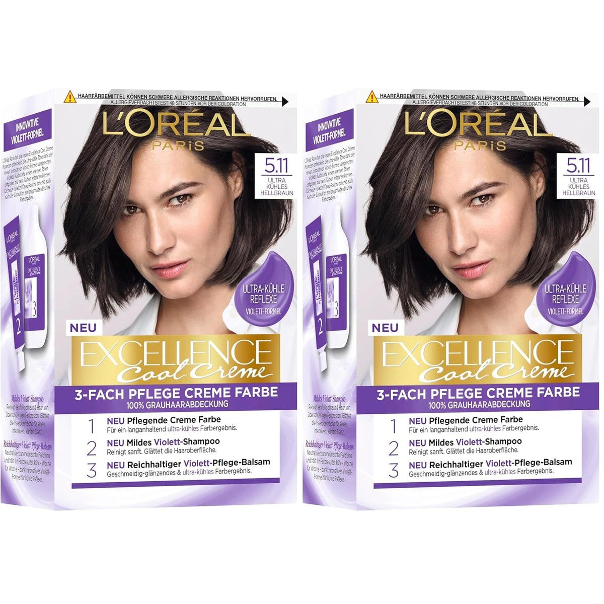L'Oreal Paris Excellence Cool 5.11 lichtbruin verpakking van 2 – L'Oreal Paris