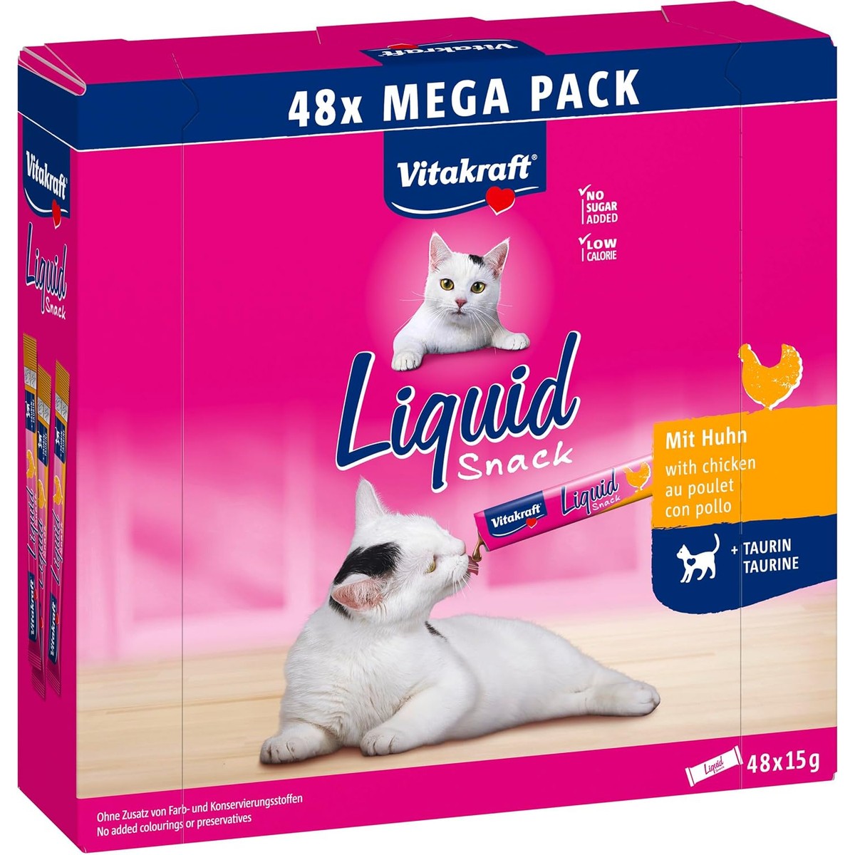 Vitakraft Vloeibare snack voor katten, kattenlekkernijen in mega-verpakking (48 x 15 g), romige textuur, met kip, 1 voorraadverpakking – Vitakraft