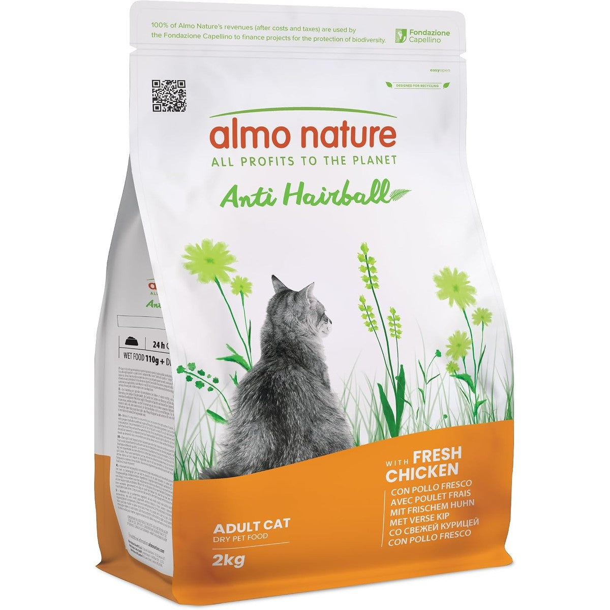 Almo Nature Anti-hairball - droogvoer voor katten met verse kip, met plantaardige vezelstofmix ter voorkoming van haarballen, zak van 2 kg – almo nature