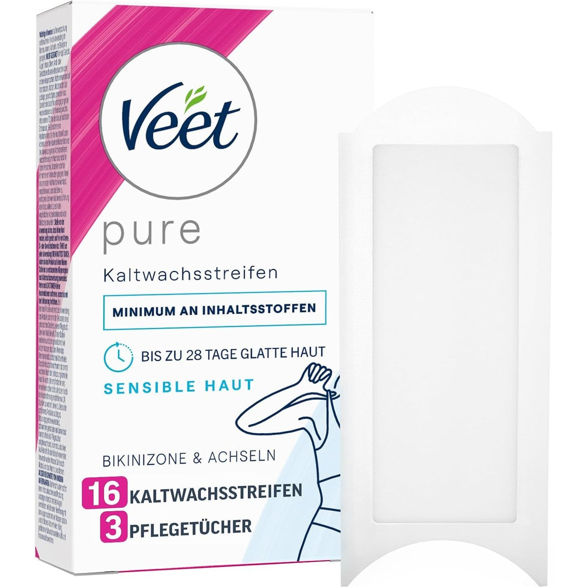 Veet Pure Kaltwachsstreifen Bikini & Achseln für sensible Haut, 16 Stück – Veet