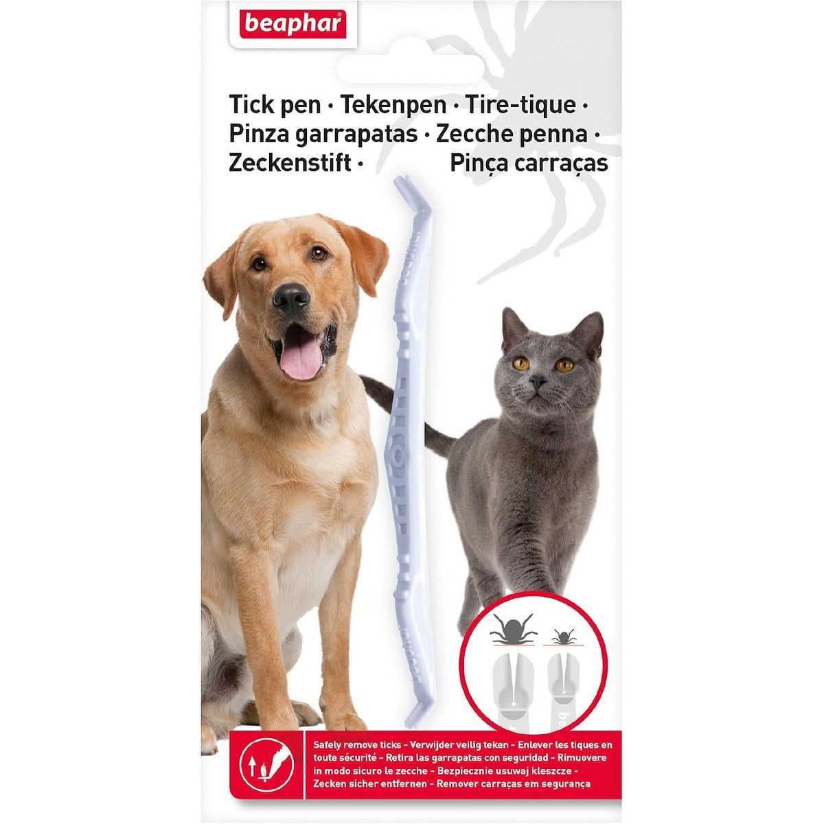 beaphar - Tekenstift voor honden en katten - teken veilig verwijderen - dubbele kop vanggleuf voor alle tekenmaten - herbruikbaar - kan overal mee naartoe worden genomen - 12 cm - wit – beaphar